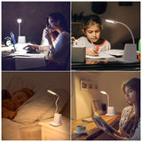 LED Desk Lamp with Pen Holder & Phone Stand, Desk Light,Table Lamp with USB Port,Press Control for Bedroom Reading