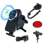 2 in 1 Design 10W Qi Fast Charging Wireless Car Charger Auto Clamping Car Mount Windshield Dashboard Air Vent Phone Holder