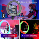 14 Inch35cm RGB LED Ring Light Selfie Photographic Lighting Colorful Ring Lamp Dimmable with Control Stand for Youtube Vlog Live