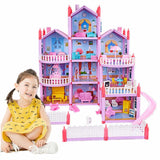 Princess Big Villa DIY Dollhouses casa muñecas Pink Castle Play House With Slide Yard Kit Assembled Doll House Toys