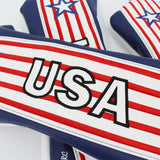 Golf Wood Cover USA Stripes For Driver Fairway Hybrid Waterproof Protector Set PU Leather Golf Headcover Soft Durable Number Tag
