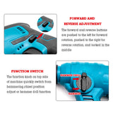3 In 1 Cordless Electric Hammer Drill Perforator Battery Rotary Hammer Rechargeable Wireless Impact Drill Concrete Demolition
