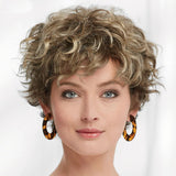 Wig women's short curly hair mixed color fluffy chemical fiber high temperature silk headgear wigs