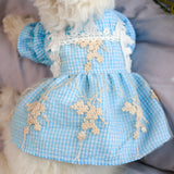 Puppy Kitten Clothing Summer Plaid Lace Pastoral Style Comfortable Cool Pet Dog Cat Dress Two Feet Apparel Wedding Dress