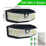 308 LEDs Solar Light Outdoor 3 Modes IP65 Waterproof Modern Wall Lamp With PIR Motion Sensor Street Lights For Garden Decoration