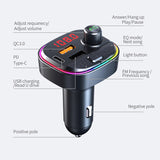 Car Radio Bluetooth 5.0 Adapter FM Transmitter Music Player Hands Free Kit QC3.0 with Dual USB C Charger