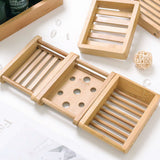 Bamboo Wooden Soap Dish Wood Soap Case Holder for Bathroom Shower Kitchen Scrubber Rectangle & Deep Wooden