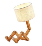 New Wood Robot Shape Folding Table Lamp Creative Bedroom Study Desk Bedside Night Light Linen Lamp Shade Table Lamp 5W Bulb