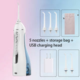 Portable Oral Irrigator with Travel Bag Water Flosser USB Rechargeable 5 Nozzles Water Jet 200ml Tank Waterproof Oral Irrigator