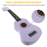 21 Inch Purple Soprano Ukulele Basswood 4 Strings Hawaiian Guitar Musical Instruments Ukulele Guitar Set with Bag Pick Strings