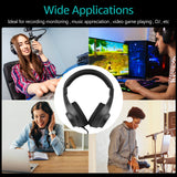 Wired Stereo Monitor Headphones Over-ear Headset with 50mm Driver 6.5mm Plug for Recording Monitoring Music Appreciation Black