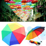 Rainbow Fold Umbrella Women and Men Non-automatic Umbrella Popular Creative Three Folding Adults Children Umbrella
