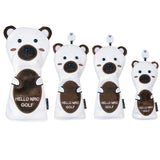 Golf Wood Cover White Bear Golf Club Head Cover for Driver Fairway Hybrid Waterproof Protector PU Leather Soft Golf Headcover
