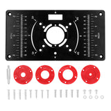Router Table Insert Plate Aluminum Trimming Engraving Flip Board Milling Slotting Auxiliary Tool with 4 Rings for Woodworking