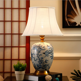 New Chinese Classical Porcelain Table Lamp Foyer Bed Room Blue and White Ceramic Europrean Desk Reading Night Light D30