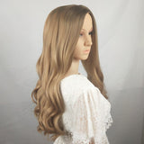 Long curly hair wig, middle part gradient color top dyed black high temperature silk chemical fiber headgear