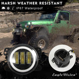 1 Pair 4 Inch 30W 6000K Round Yellow Led Fog Lights White Halo Ring Off Road Fog Lamps For Jeep Wrangler JK TJ LJ Grand Cherokee
