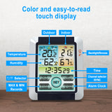 Indoor Outdoor Thermometer with 1 Wireless Sensors Digital Wire-less Hygrometer with LCD Touchscreen Backlight Humidity Monitor