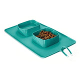 Pet Dog Silicon Portable Folding Double Travel Bowl with Mat for Pet Outdoor Feeding