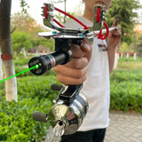 Fishing Reel High Power Shooting Fishing Slingshot Outdoor Hunting Fish Straight Rod Telescopic Catapult Slingshot with Laser