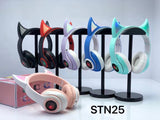 Flash Light Cute Ears Wireless Headphones Bass Noise Cancelling Adults Kids Girl Bluetooth Headsets Support TF Card With Mic
