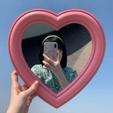 Mirror Desktop Pink Love Makeup Mirror Wall Mounted Dual-Use Heart-Shaped Hanging Mirror Vanity Mirror Girl Room Wall Decoration