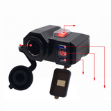 USB Motorcycle Charger Waterproof Dual Ports Voltmeter Cigarette Lighter Power Socket Adaptor with Switch (Black)