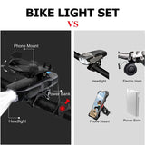 Multifunctional Bike Lights Set Lights with Phone Holder 4 in 1 Front Bike Light Bike Headlight Waterproof Adjustable