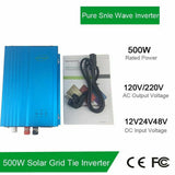 500W Solar Inverter 500W 110V 220V MPPT Grid Connected Adjustable Battery Discharge Power Auto-limit function DC 12V/24V 56/60HZ