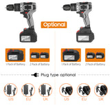 Cordless Drill Driver 21V 6.0A Battery 1/2 Inch Metal Keyless Chuck 20+3 Position 0-1550RMP Variable Speed Impact Hammer Drill