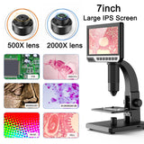 7inch High Definition Screen 2000X Digital Microscope 12MP Camera 1080p Video Biological Cell & Industrial Magnifier