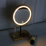 Wooden Desktop LED Makeup Mirror USB Charging Adjustable Bright Diffused Light Press Screen Beauty Mirrors