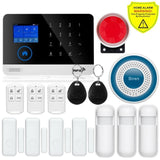 Newest Wireless Home Security Tuya WIFI GSM SIM card EN RU ES PL DE Switchable Smart Alarm system Tuya APP RFID Remote Control