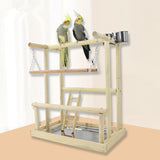 Wooden Parrots Playstand Bird Playground With Ladder Toys Pet Wood Perch Platform and Feeder Cups Bird Life Activity Center