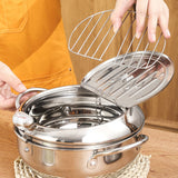 HAEGER-Japanese Deep Frying Pot with A Thermometer and A Lid 201 Stainless Steel Kitchen Tempura Fryer Pan 24 cm