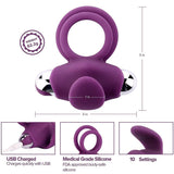 Vibrating Dual Cock Ring with Tongue Clitoral Stimulator for Couple Fun Stronger Erection Enhancing Massager Beauty Tool for Men