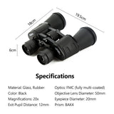 20×50 HD Zoom Binoculars Long Distance High Definition BAK4 Prism Binocular Telescope with Diopter Ring Waterproof Lens Cap