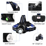 TS Lighting USB Rechargeable Red Safety Light headlamp with led T6 Head Lights 18650 Lithium Head Lamps