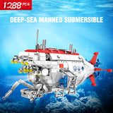 1288 City Technical Jiaolong Deep Sea Submarine Building Blocks Submersible Manned Missile Detector Bricks Toys For Children