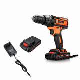 Rechargeable 21V Electric Drill Cordless 2 Speed Adjustable Wireless Electric Screwdriver 18+3 Clutch Setting Power with Battery