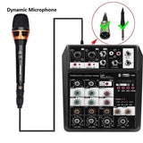Wireless 4-channel Audio Mixer Portable Sound Mixing Console USB Interface MP3 Computer Input 48V Phantom Power Monitor for Home