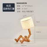 New Wood Robot Shape Folding Table Lamp Creative Bedroom Study Desk Bedside Night Light Linen Lamp Shade Table Lamp 5W Bulb