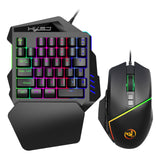 HXSJ J50 Ergonomic Keyboard  Mouse Combo Colorful Backlight One Handed Wired Gaming Keyboards 5500DPI PC Gamer Set For CS PUBG