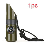 7 in 1 Emergency Whistle Portable Outdoor Tactical EDC Whistle With Compass Thermometer High Decibel SOS Survival Whistle