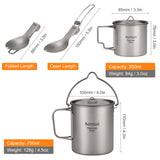Aomiun Titanium 750ml Pot Water Cup Mug with Lid Camping Outdoor Pot Cup Folding Spork for Outdoor Camping Hiking Backpacking
