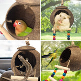 Coconut Bird Nest Hut with Ladder for Parrots Parakeets Conures Cockatiels Small Animals House Pet Cage Habitats Decor