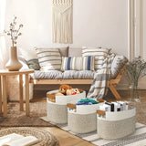 3 Pack Woven Cotton Rope Square Storage Baskets, Shelf Baskets For Organizing,Decorative Baskets With Detachable Handles
