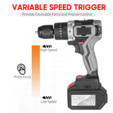 Cordless Drill Driver 21V 6.0A Battery Max Torque 200N.m 1/2 Inch Metal Keyless Chuck 20+3 Position 0-1550RMP Variable Speed