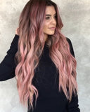 Wig Ladies Long Curly Hair Big Wave Middle Part Gradient Pink Chemical Fiber Headgear