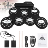 Electronic Drums  Portable Electronic Digital USB 7 Pads Roll up Drum Set Silicone Electric Drum Kit with Drumsticks and Sustain